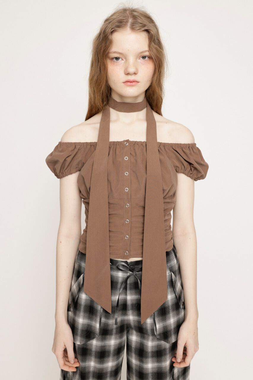SLY「FRONT BUTTON GATHER TIE トップス」|シャツ・ブラウス|