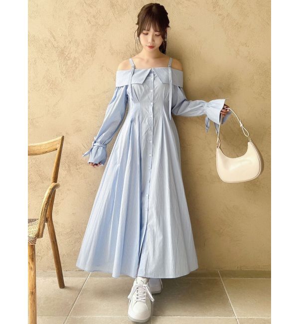 dazzlin「ウエストタックオフショルシャツワンピース」|ワンピース|