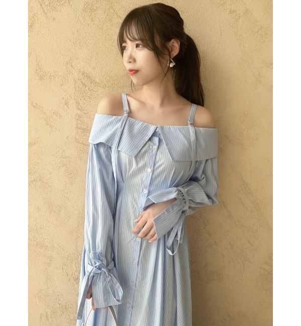 dazzlin「ウエストタックオフショルシャツワンピース」|ワンピース|