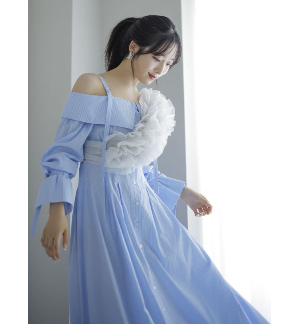 dazzlin「ウエストタックオフショルシャツワンピース」|ワンピース|