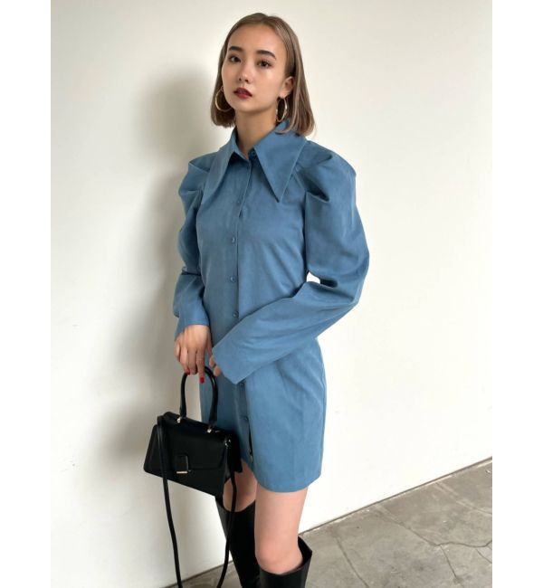 EMODA「ビッグカラーシャツワンピース」|ワンピース|ブルー