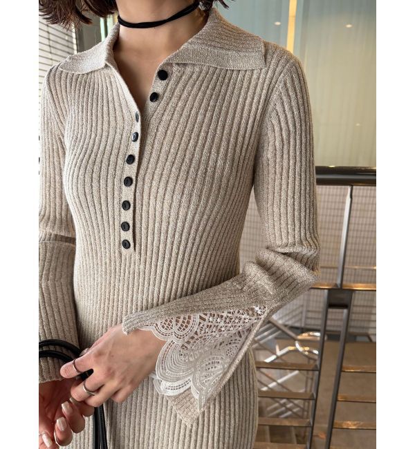 LAGUNAMOON「ラメブレンドレースカフスニットワンピース」|ワンピース|