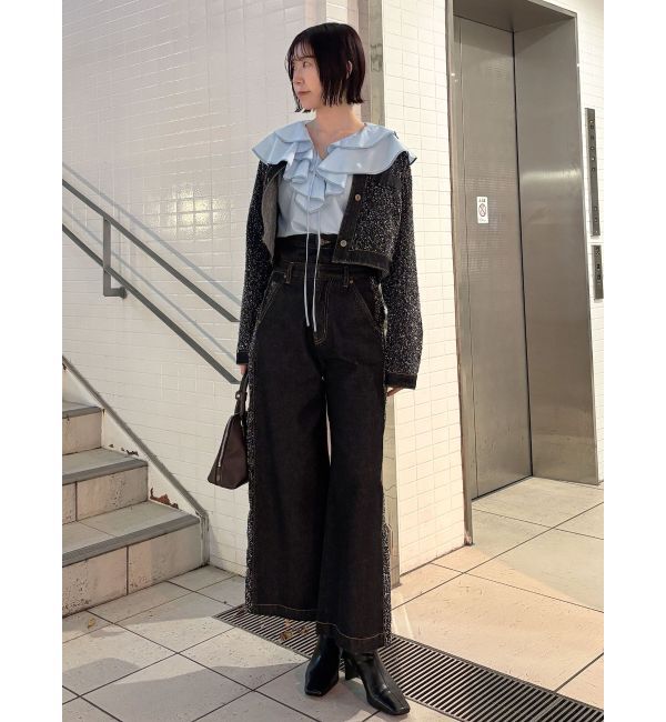 LAGUNAMOON「ツイードライクノーカラーデニムジャケット」|デニムジャケット|