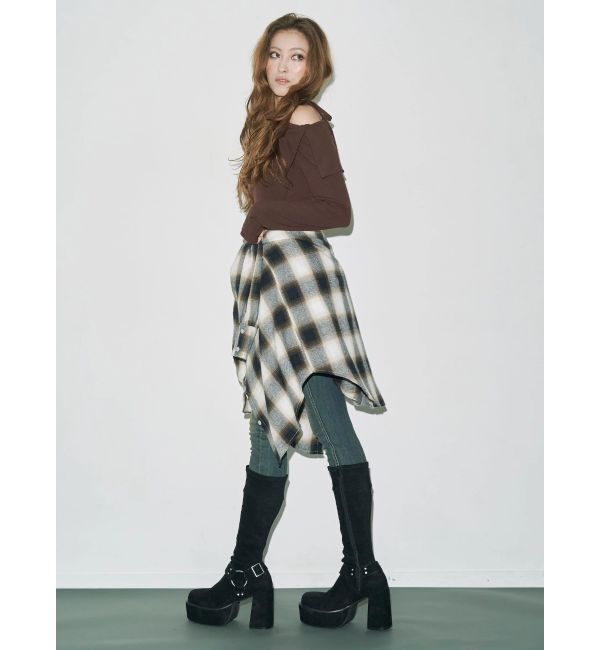 EVRIS「フードチェックオーバーサイズシャツ【セットアップ着用可能】」|シャツ・ブラウス|