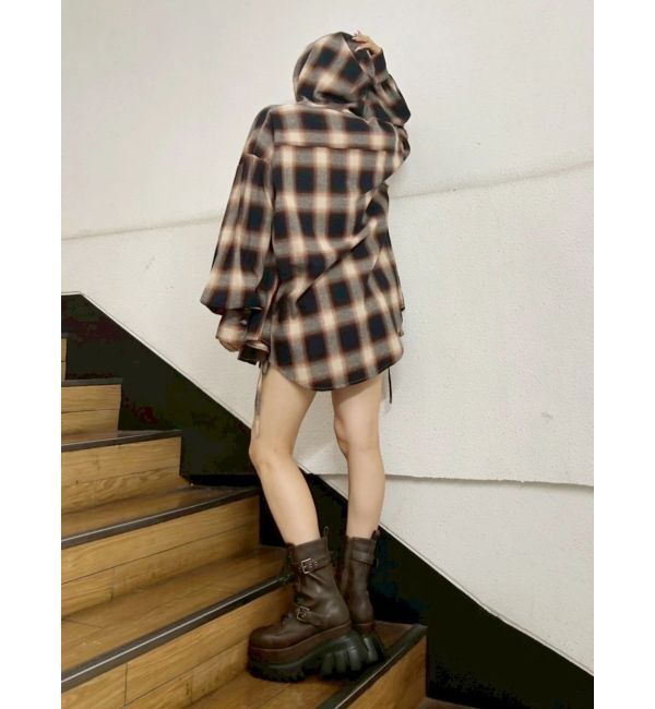 EVRIS「フードチェックオーバーサイズシャツ【セットアップ着用可能】」|シャツ・ブラウス|