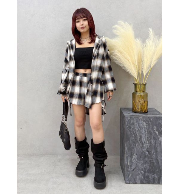 EVRIS「フードチェックオーバーサイズシャツ【セットアップ着用可能】」|シャツ・ブラウス|