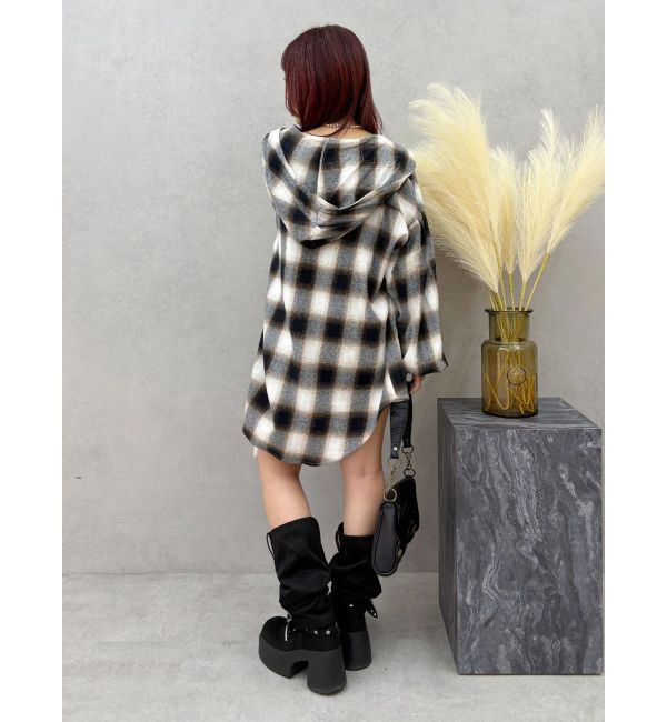 EVRIS「フードチェックオーバーサイズシャツ【セットアップ着用可能】」|シャツ・ブラウス|