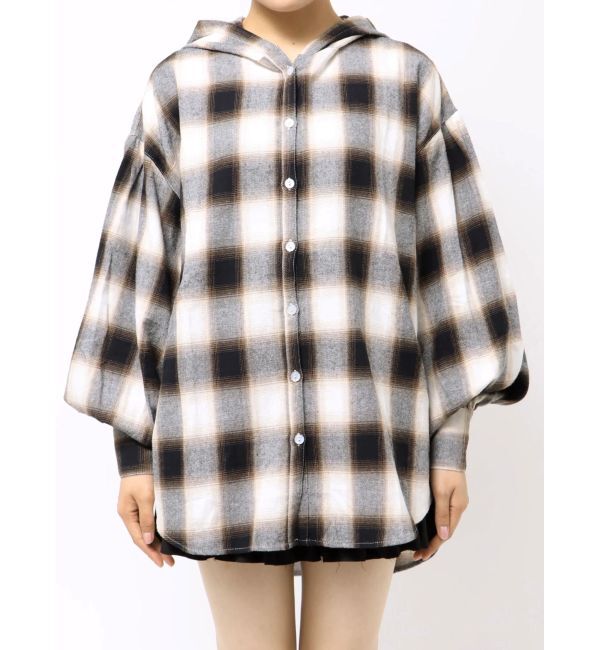 EVRIS「フードチェックオーバーサイズシャツ【セットアップ着用可能】」|シャツ・ブラウス|