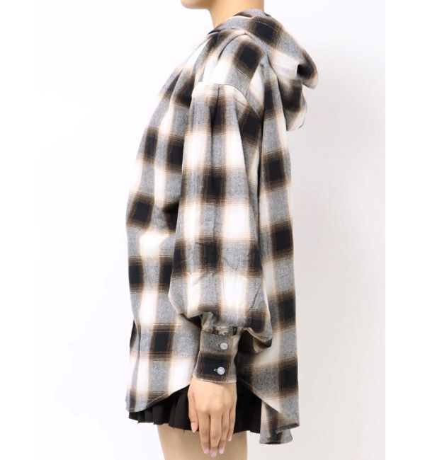 EVRIS「フードチェックオーバーサイズシャツ【セットアップ着用可能】」|シャツ・ブラウス|