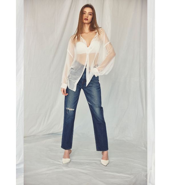 GYDA「ハイウエスト HIGH-END STRAIGHT SLIM デニムパンツ」|デニム|