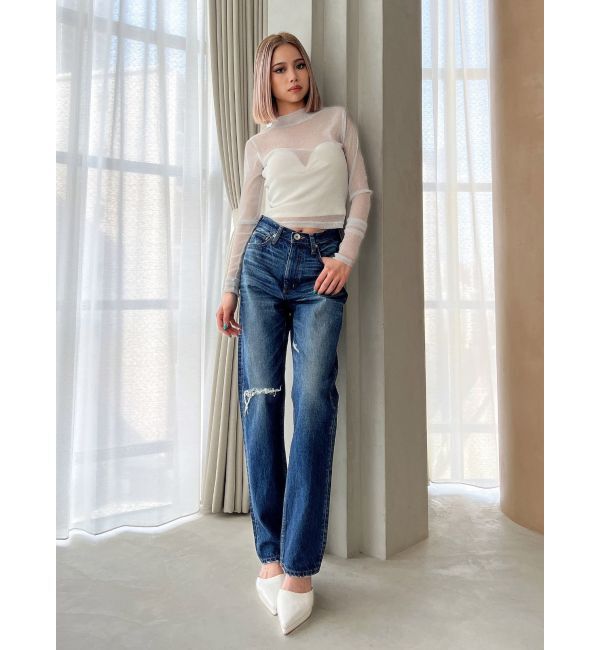 GYDA「ハイウエスト HIGH-END STRAIGHT SLIM デニムパンツ」|デニム|