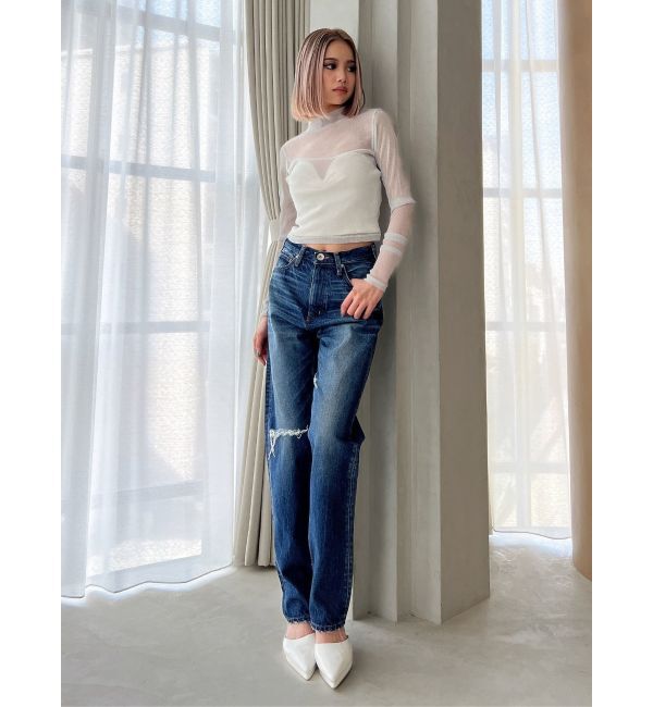 GYDA「ハイウエスト HIGH-END STRAIGHT SLIM デニムパンツ」|デニム|