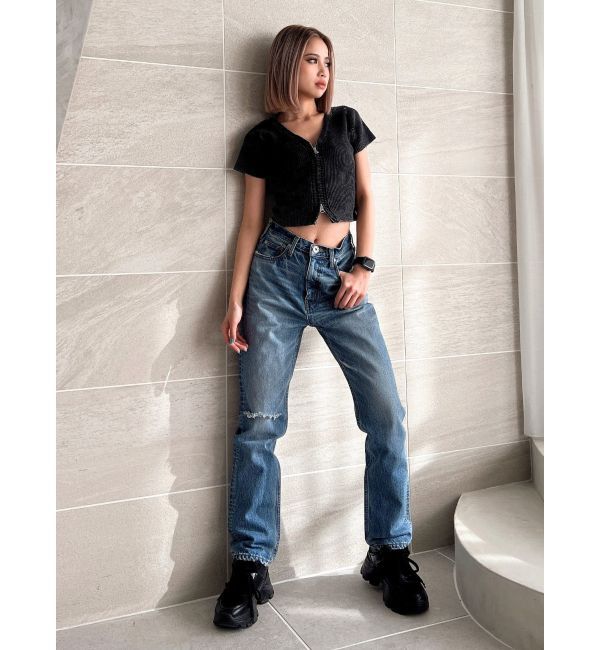 GYDA「ハイウエスト HIGH-END STRAIGHT SLIM デニムパンツ」|デニム|