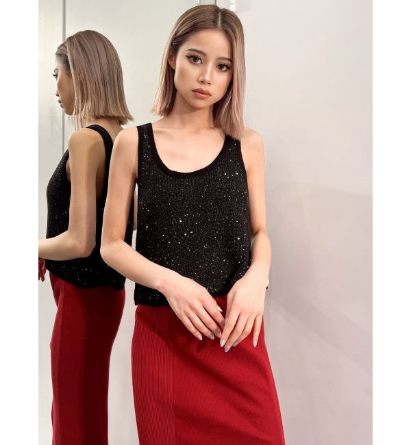 GYDA「ラメスパンコールLOOSEニットタンクトップ」|ニット・セーター|ブラック