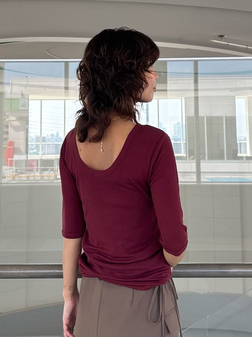 Mila Owen「ボートネック後ろあきハーフスリーブT」|Tシャツ・カットソー|