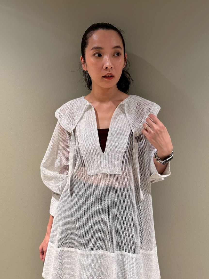 emmi atelier「ラメメッシュブラウス」|シャツ・ブラウス|WHT