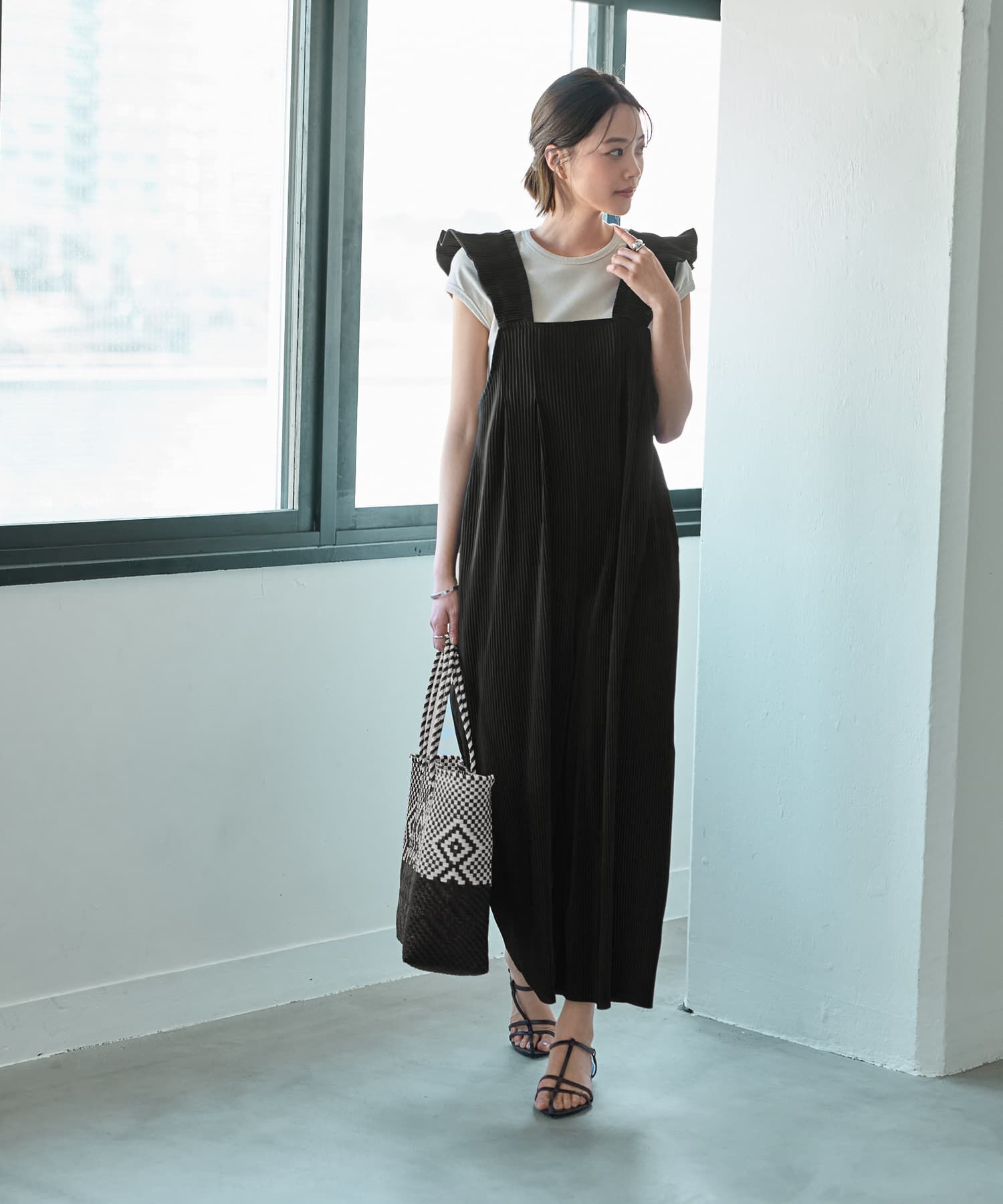 STYLE DELI「プリーツ加工フリルストラップサロペット」|オールインワン|