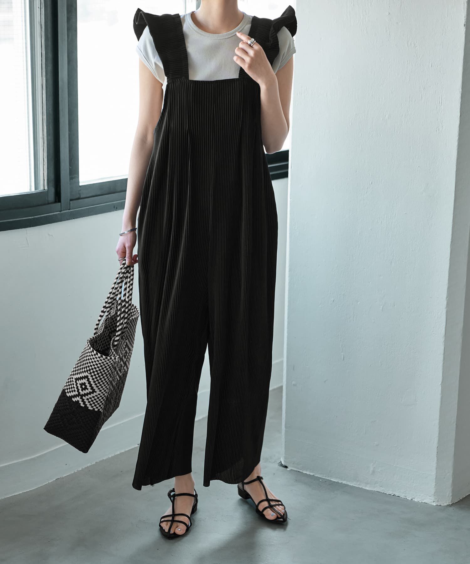 STYLE DELI「プリーツ加工フリルストラップサロペット」|オールインワン|