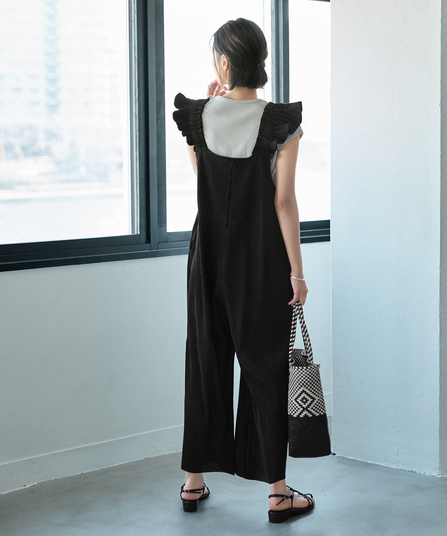 STYLE DELI「プリーツ加工フリルストラップサロペット」|オールインワン|