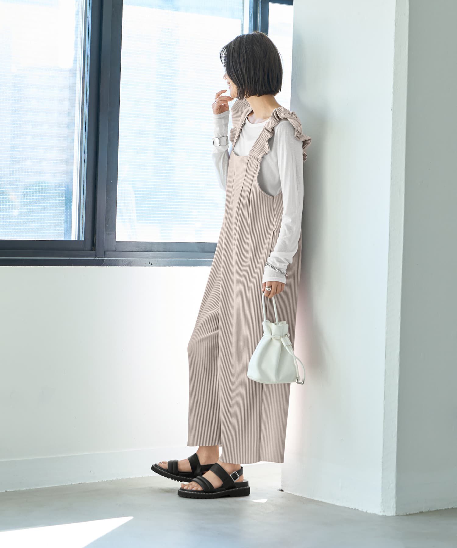 STYLE DELI「プリーツ加工フリルストラップサロペット」|オールインワン|