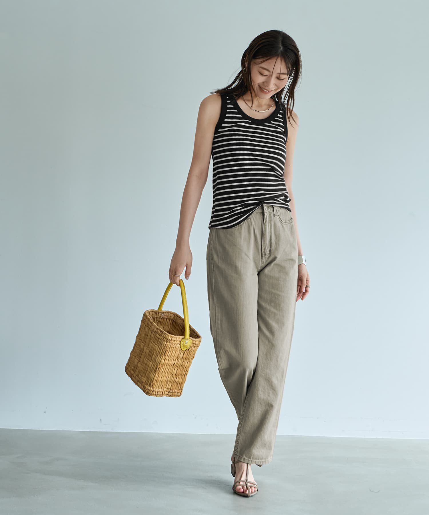 STYLE DELI「トリミングボーダーのリブ生地タンクトップ」|タンクトップ|