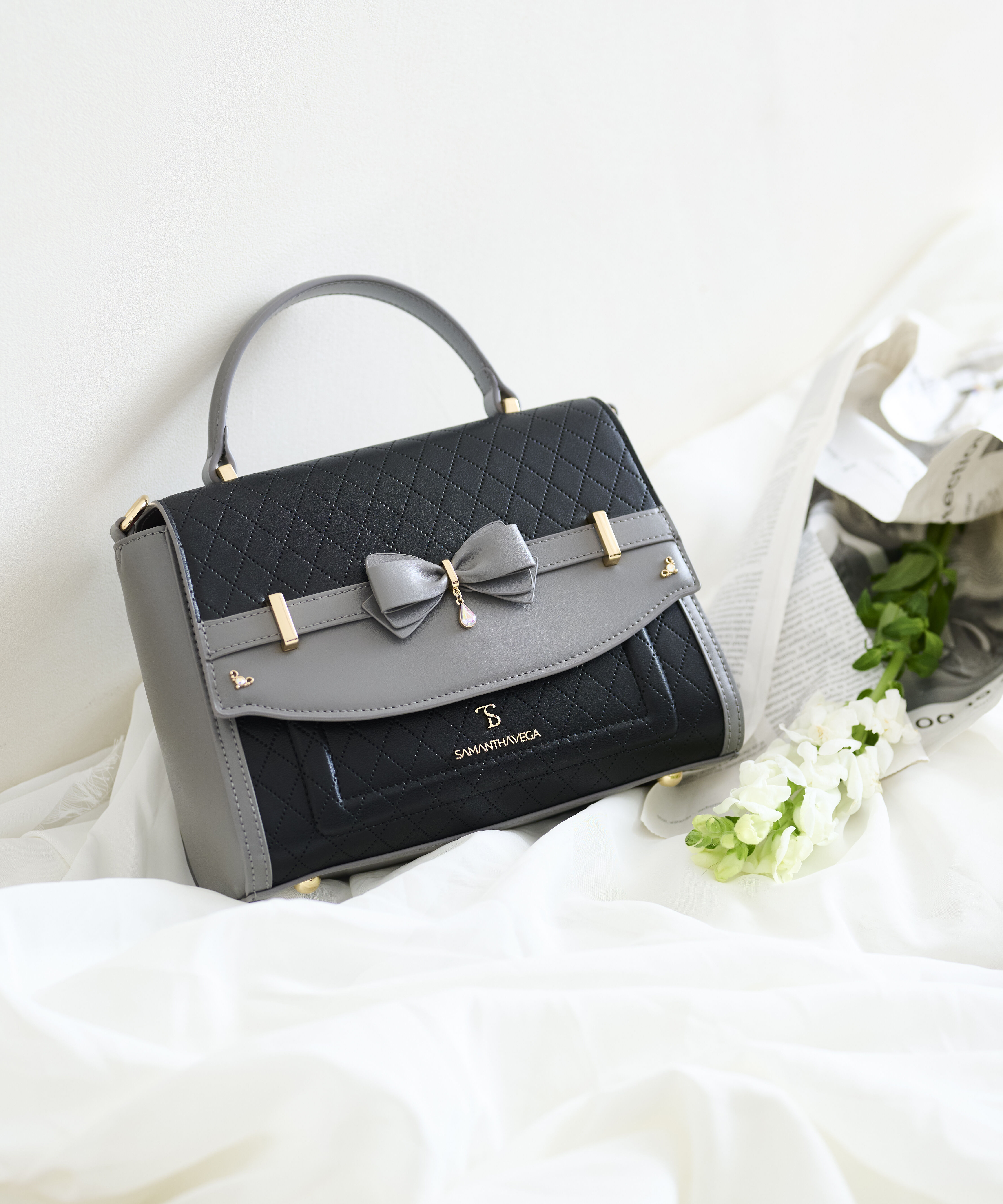 Samantha Vega「キルティングアクセントリボンショルダーバッグ」|ショルダー・メッセンジャー|ブラック