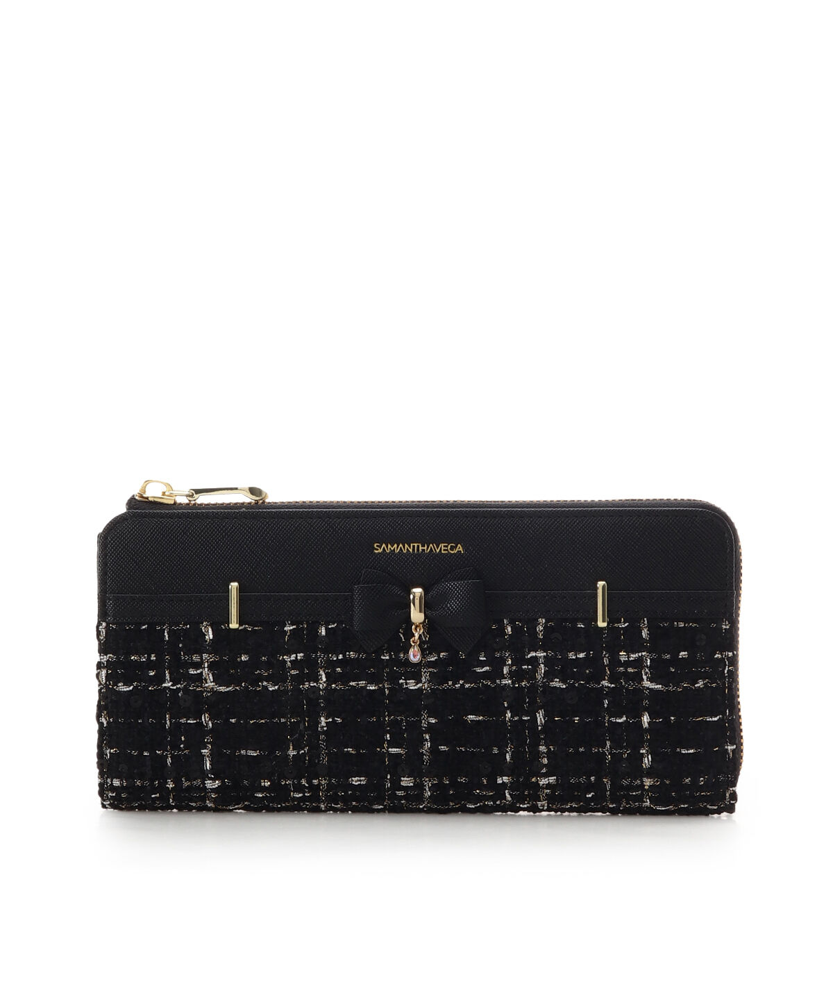 Samantha Vega「ツイードアクセントリボン長財布」|財布|ブラック