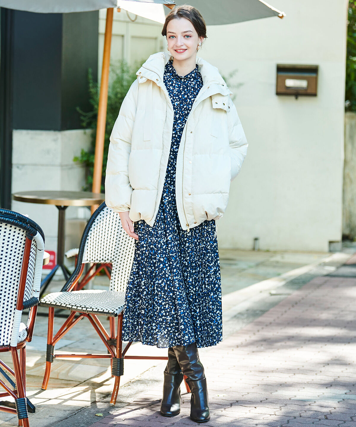 アンドクチュール「ジオメドットプリントプリーツワンピース」|ワンピース|