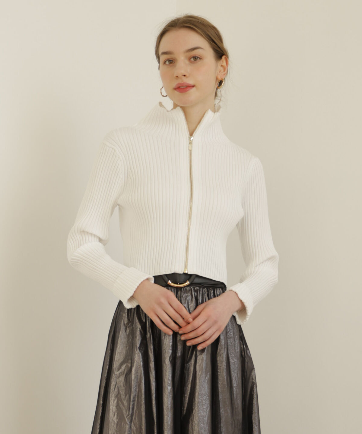 アンドクチュール「リブジッパーカーディガン」|カーディガン|