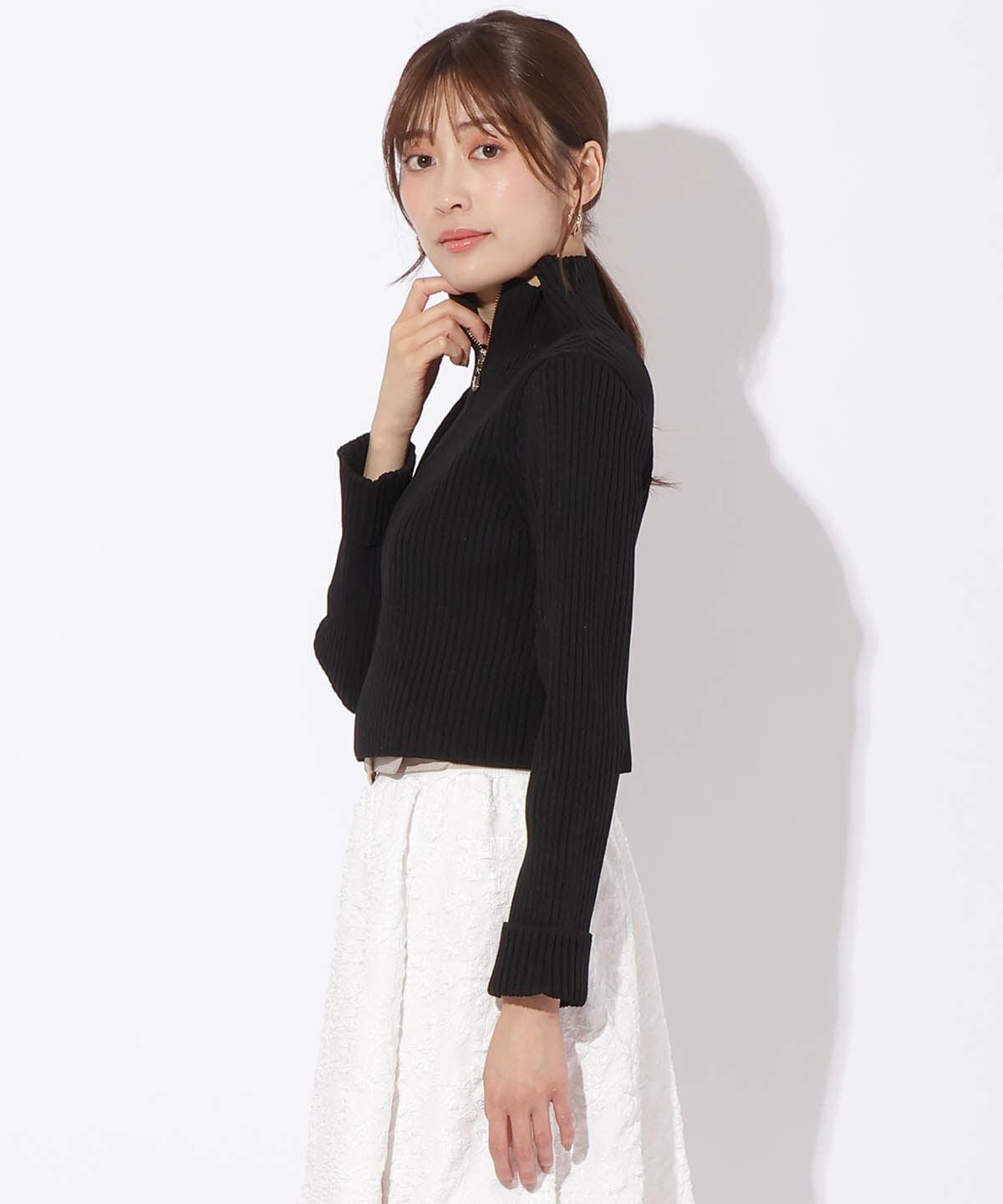 アンドクチュール「リブジッパーカーディガン」|カーディガン|