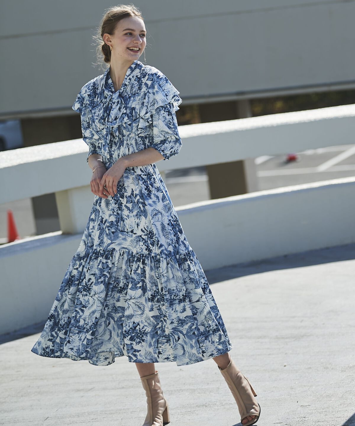 アンドクチュール「ボタニカル柄ボウタイリボンワンピース」|ワンピース|