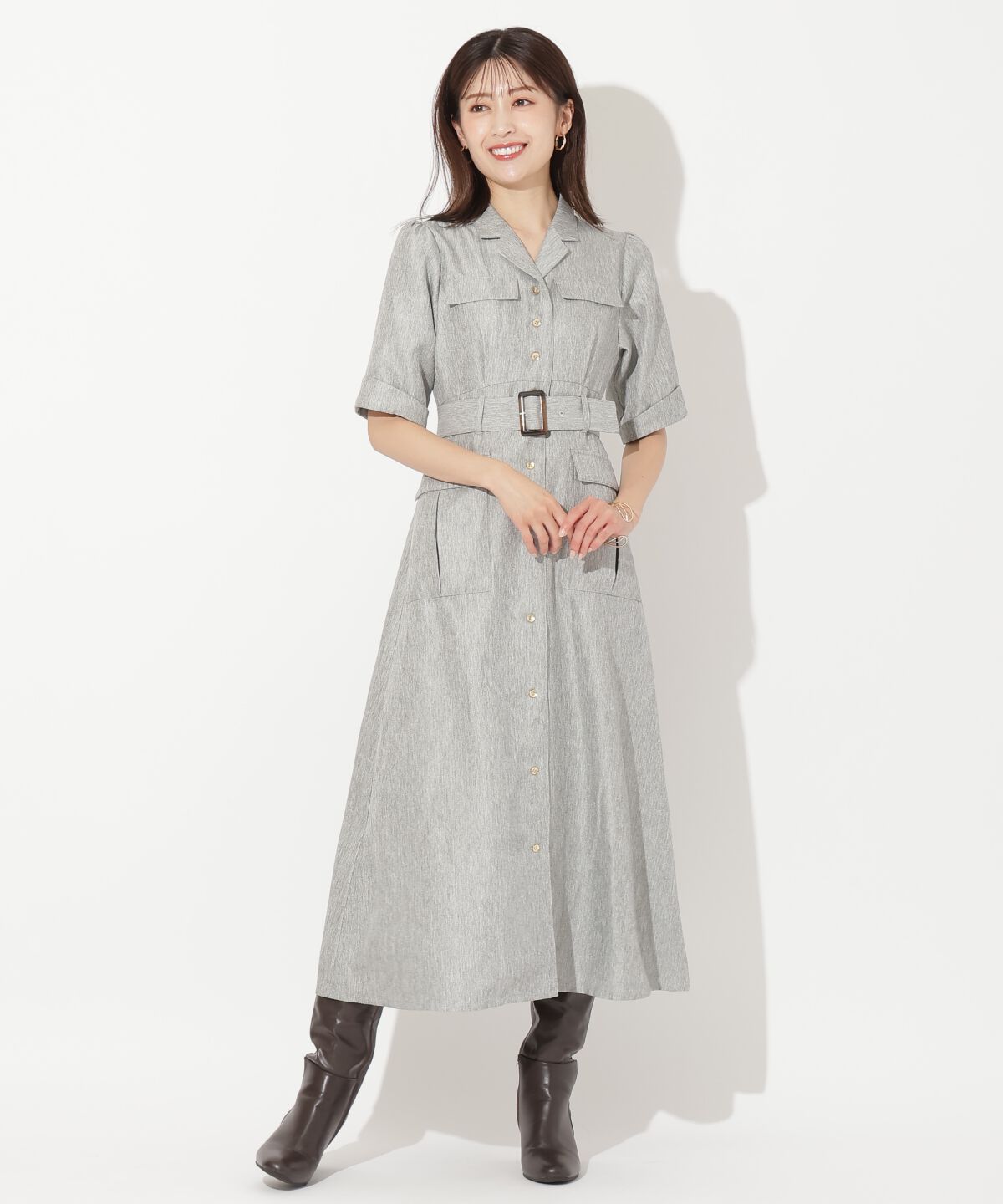 アンドクチュール「5分袖カーゴシャツワンピース」|ワンピース|