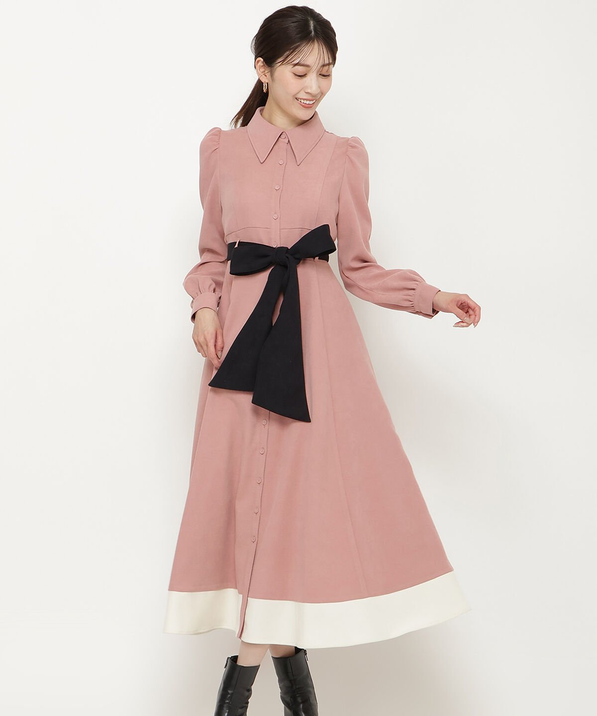 アンドクチュール「配色シャツワンピース」|ワンピース|