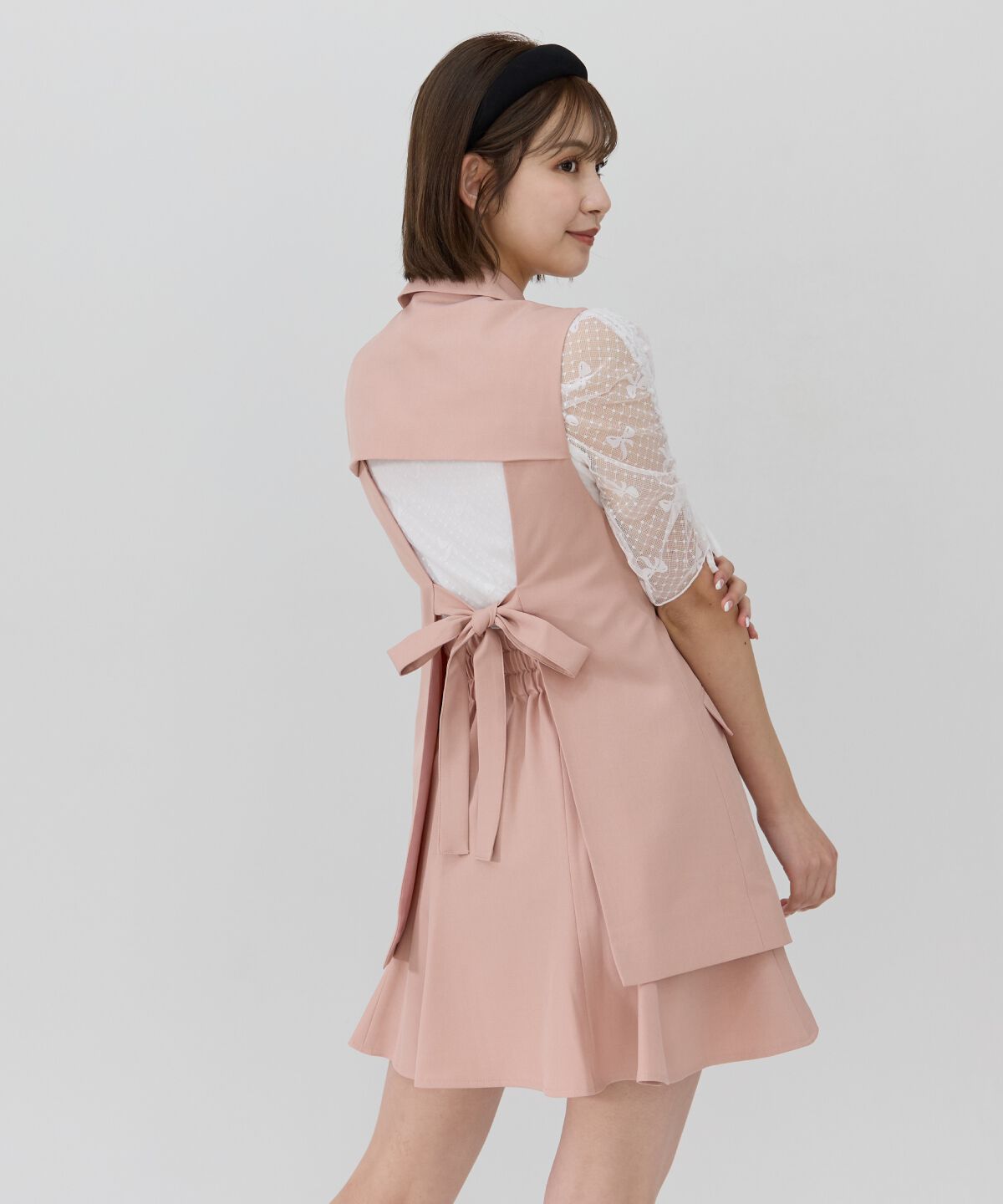 REDYAZEL「バックオープンベスト&times;フレアミニスカートセットアップ」|ワンピース|ピンク