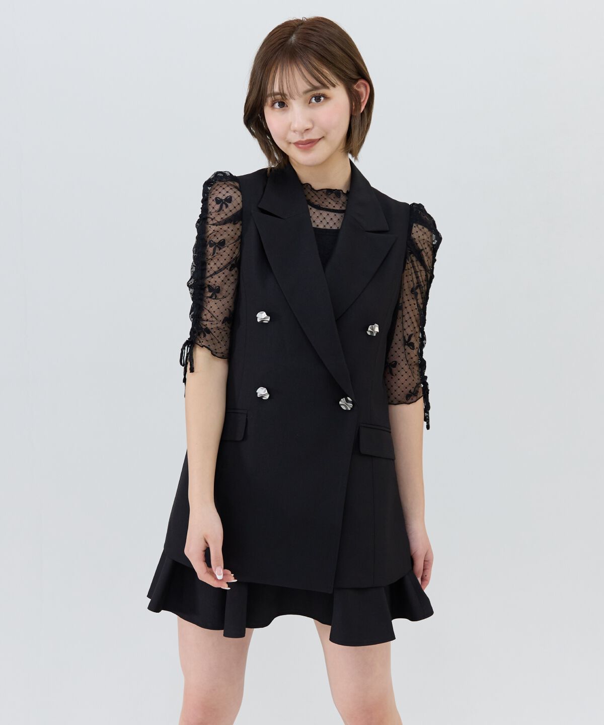 REDYAZEL「バックオープンベスト&times;フレアミニスカートセットアップ」|ワンピース|ブラック