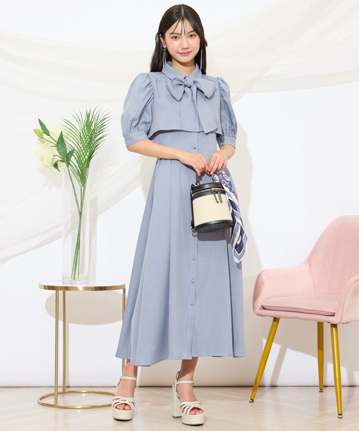 WILLSELECTION「レイヤードライクリボンタイシャツワンピース」|ワンピース|ブルー