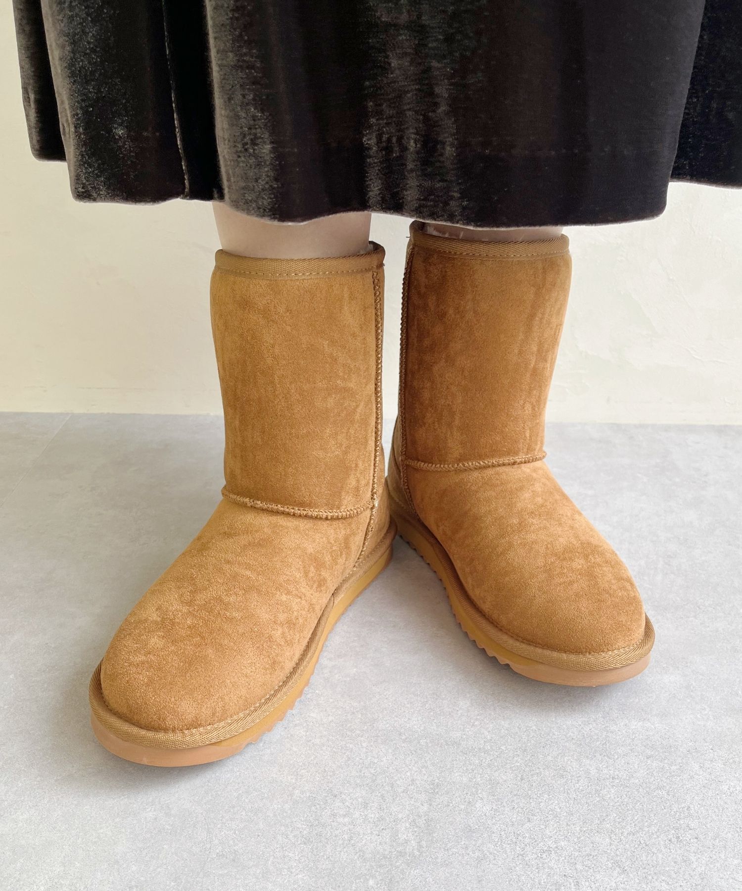 ORiental TRaffic「【累計2万足突破】  ミドル ムートン ブーツ /25401 折り返しても使える！ 防寒」|ショートブーツ|