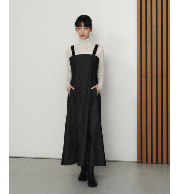 EMMEL REFINES「＜EMMEL REFINES＞EM ギャザーストラップ ジャンパースカート」|ワンピース|BLACK