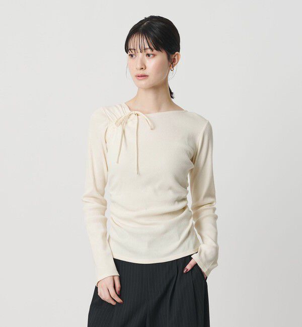 BEAUTY&YOUTH UNITED ARROWS「コットンリブ リボンギャザーカットソー」|Tシャツ・カットソー|OFF WHITE