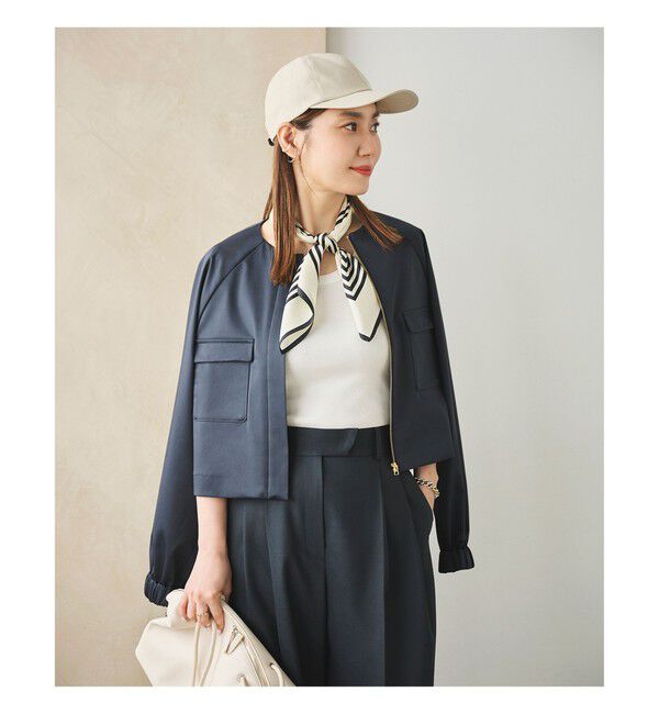 Demi-Luxe BEAMS 「エディター東原妙子 &times; Demi-Luxe BEAMS / シャイニー ポケット ショートブルゾン」|ブルゾン・スタジャン|NAVY