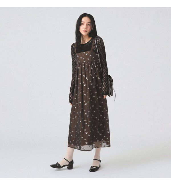 Ray BEAMS 「シアー フラワー ジャカード キャミワンピース」|ワンピース|BROWN