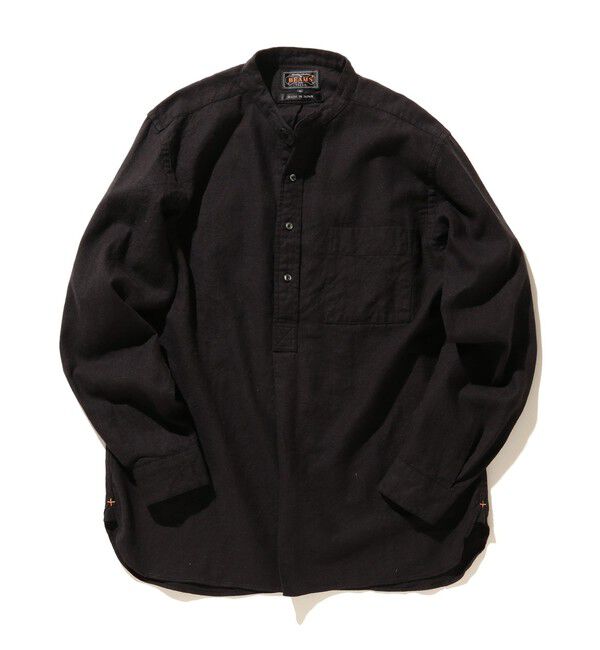 BEAMS PLUS「BEAMS PLUS / Band Collar Pullover Cotton Linen Herringbone」|シャツ・ブラウス|BLACK