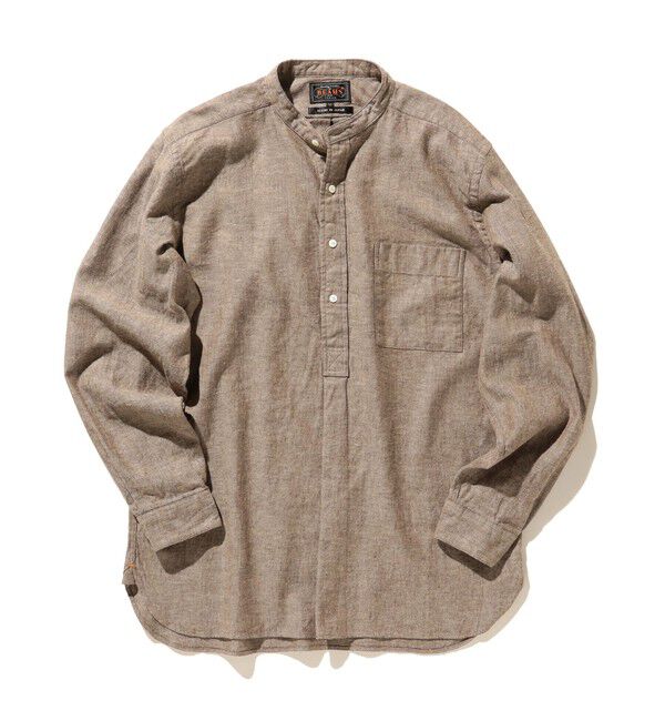 BEAMS PLUS「BEAMS PLUS / Band Collar Pullover Cotton Linen Herringbone」|シャツ・ブラウス|BROWN