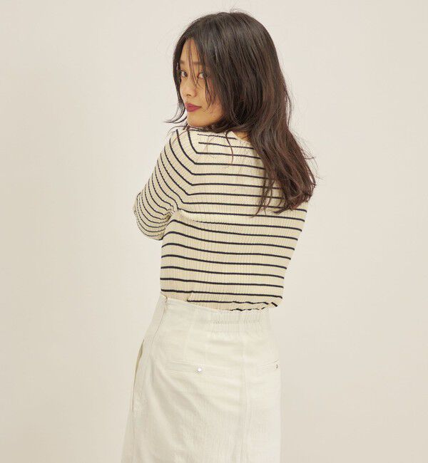 SHIPS for women「〈手洗い可能〉フェルガナ コットン ランダム リブ スクエアネック プルオーバー ◇」|ニット・セーター|