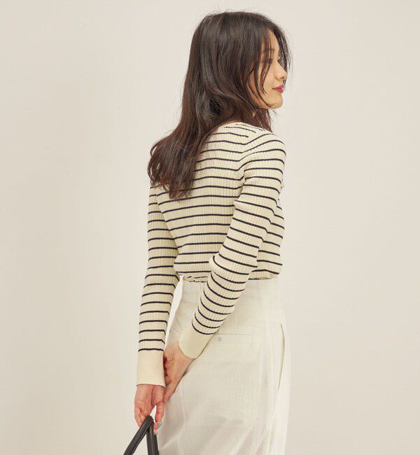 SHIPS for women「〈手洗い可能〉フェルガナ コットン ランダム リブ スクエアネック プルオーバー ◇」|ニット・セーター|