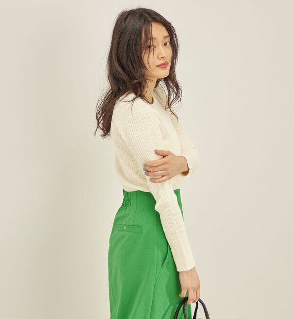 SHIPS for women「〈手洗い可能〉フェルガナ コットン ランダム リブ スクエアネック プルオーバー ◇」|ニット・セーター|