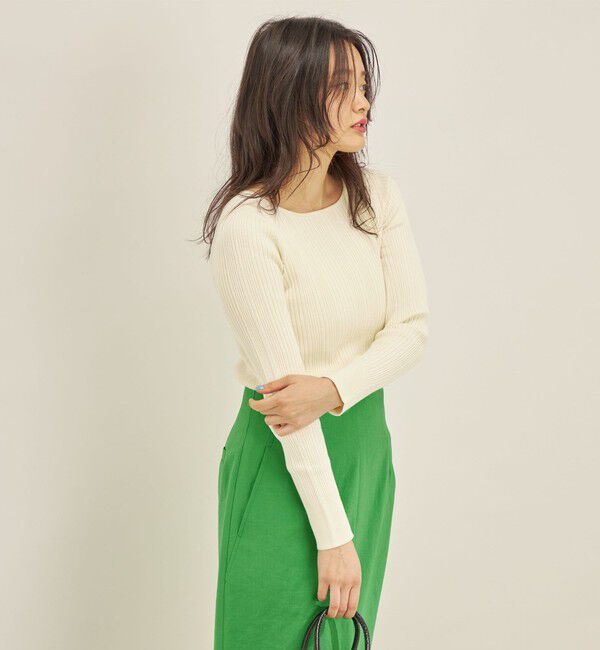 SHIPS for women「〈手洗い可能〉フェルガナ コットン ランダム リブ スクエアネック プルオーバー ◇」|ニット・セーター|