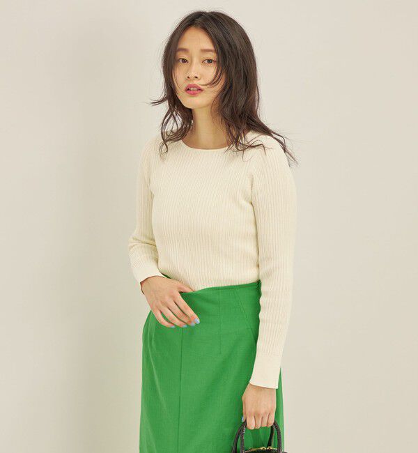 SHIPS for women「〈手洗い可能〉フェルガナ コットン ランダム リブ スクエアネック プルオーバー ◇」|ニット・セーター|