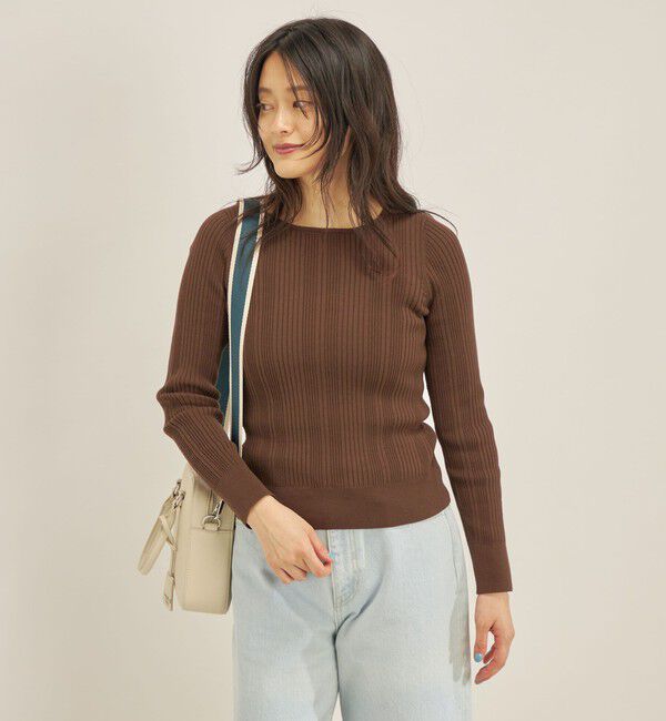 SHIPS for women「〈手洗い可能〉フェルガナ コットン ランダム リブ スクエアネック プルオーバー ◇」|ニット・セーター|