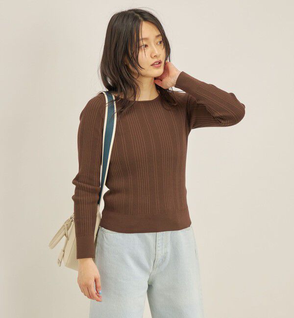 SHIPS for women「〈手洗い可能〉フェルガナ コットン ランダム リブ スクエアネック プルオーバー ◇」|ニット・セーター|